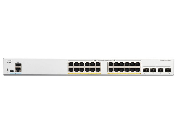 Switch Cisco Catalyst 1200, 24 Puertos PoE+ 10/100/1000 Mbps, 4 Puertos SFP, Color Blanco.
