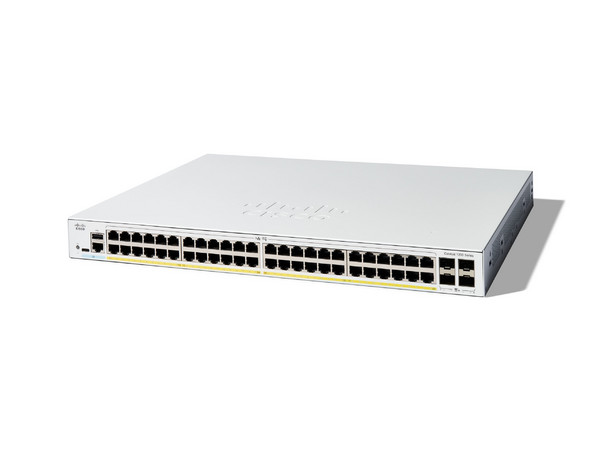 Switch Cisco Catalyst 1200, 48 Puertos GE PoE, 4 Módulos SFP+ 10G, Color Blanco.