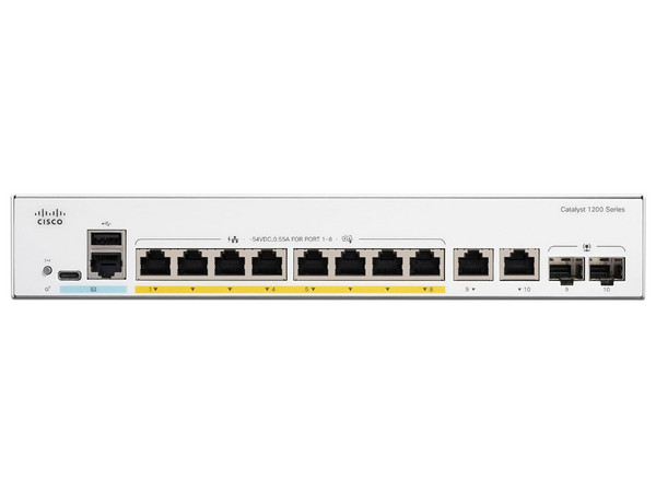 Switch Cisco Catalyst C1200-8P-E-2G de 8 puertos Gigabit PoE+, 67W.