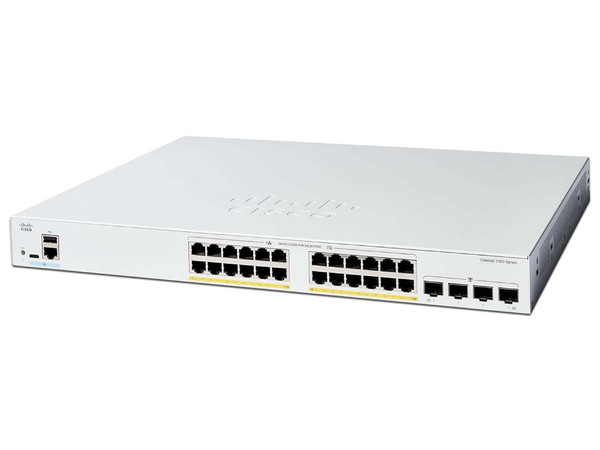 Switch Cisco Catalyst 1300, 24 Puertos Gigabit Ethernet, PoE+ 375W, 4 Puertos SFP 1G, Incluye Cable CAB-16AWG-AC.