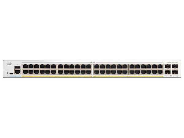 Switch Cisco Catalyst 1300, 48 Puertos Gigabit Ethernet, PoE+ 375W, 4 Puertos SFP+ 10G, Incluye Cable CAB-16AWG-AC.