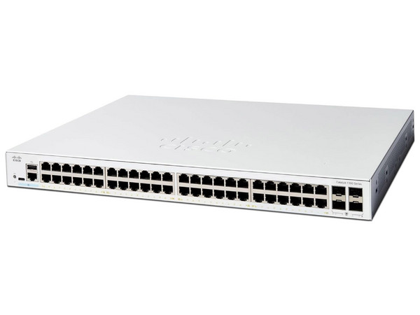 Switch Cisco Catalyst C1300-48T-4G de 48 puertos GE 10/100/1000Base-T, 4 puertos SFP 1000Base-X, Color Blanco, Incluye Cable de Energía CAB-16AWG-AC.