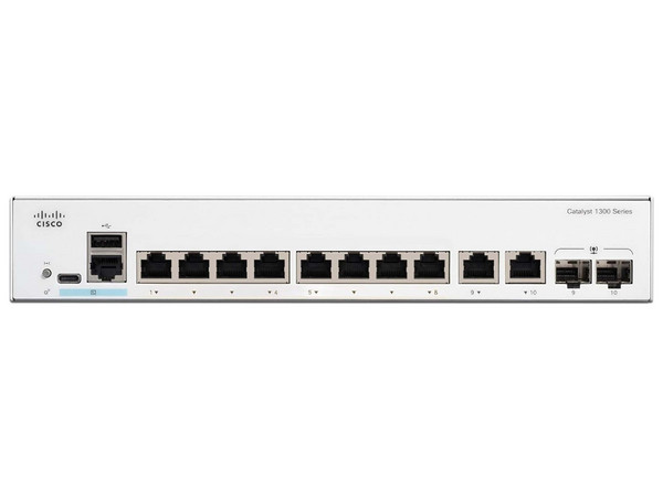 Switch Cisco Catalyst 1300, 8 Puertos RJ-45 10/100/1000 Mbps, 2 Puertos SFP, Color Blanco.