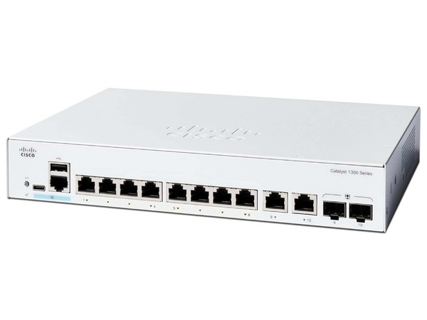 Switch Cisco Catalyst 1300, 8 Puertos RJ-45 10/100/1000 Mbps, 2 Puertos SFP, Color Blanco.