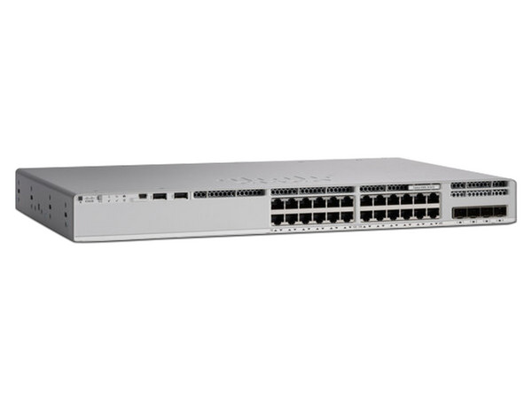 Switch Cisco Catalyst 9200L, 24 puertos 10/100/1000Mbps PoE+, 4 puertos SFP 1G, hasta 52Gbps.