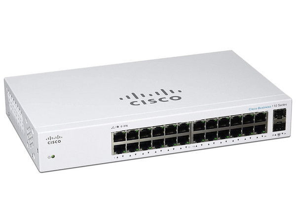 Switch Cisco CBS110-24T-NA de 24 puertos RJ-45 Gigabit Ethernet 10/100/1000 y 2 Gigabit SFP.