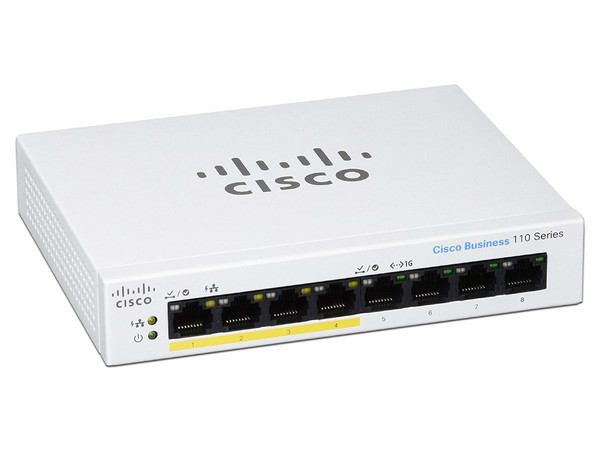 Switch Cisco CBS110-8PP-D-NA de 8 puertos RJ-45 Gigabit Ethernet (10/100/1000Mbps). PoE.