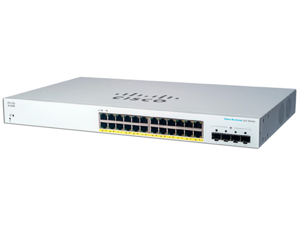 Switch Cisco Administrable CBS220-24FP-4G-NA de 24 puertos 10/100/1000 Mbps y 4 Puertos SFP.
