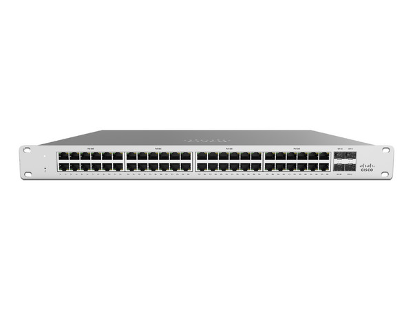 Switch Cisco Meraki MS120-48 de 48 Puertos 10/100/1000Mbps, 4 puertos SFP 1Gigabit, hasta 104 Gbps, para montaje en rack.
