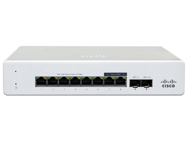 Switch Gestionado Cisco Meraki MS130-8, 8 Puertos Gigabit, 2 Puertos SFP, 1000Base-T, 1000Base-X. Color Blanco.