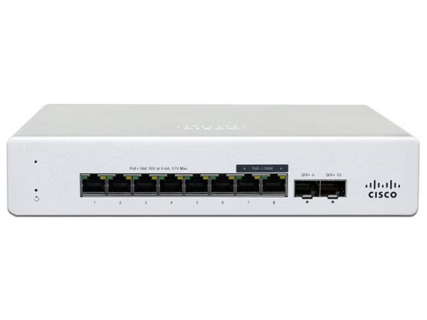 Switch Gestionado Cisco Meraki MS130-8P con 8 Puertos Gigabit, 2 Puertos SFP, 120W PoE y Compatibilidad VLAN, Administrable Capa 2. Color Blanco.