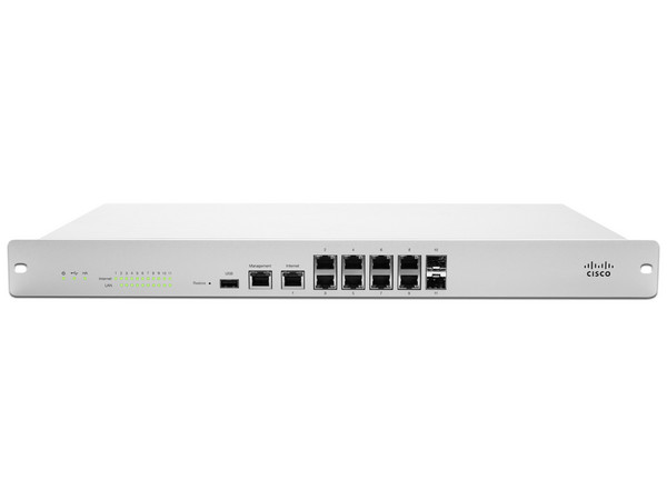 Cisco Meraki MX100 de 8 puertos Gigabit Ethernet, 2 SFP, Wan de doble banda, montaje para rack 1U.