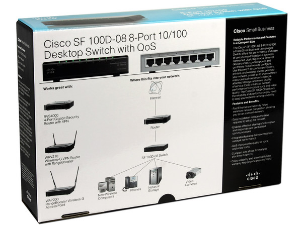 Switch Cisco Small Business SF100D-08 de 8 Puertos con QoS, 10/100 Mbps 