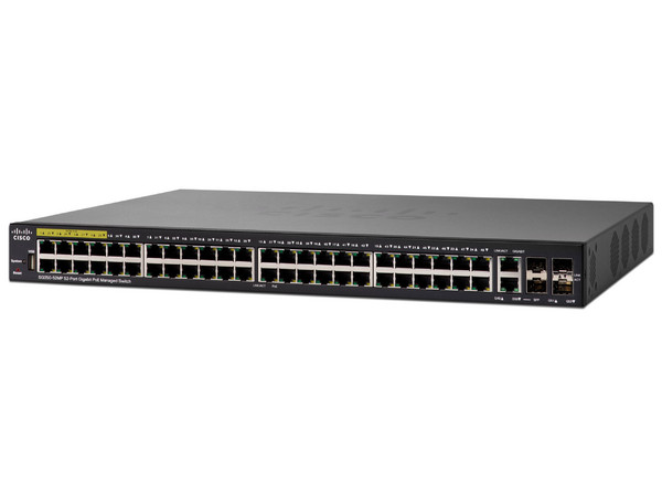 Switch Cisco SG350-52MP-K9-NA de 48 puertos 10/100/1000 y 2 puertos SFP.