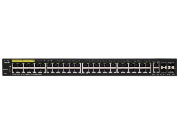 Switch Cisco SG350-52MP-K9-NA de 48 puertos 10/100/1000 y 2 puertos SFP.