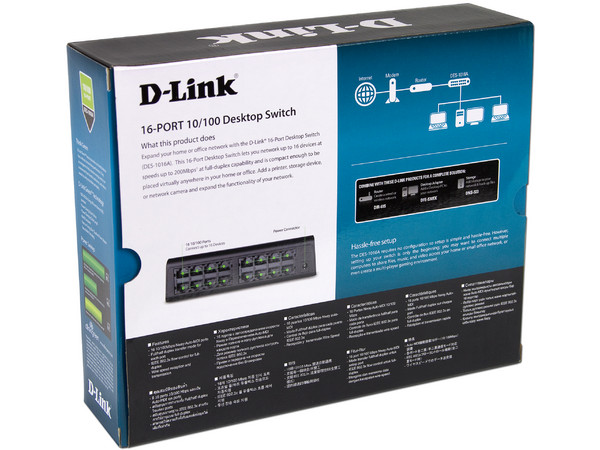 Switch D-Link de 16 puertos 10/100Mbps.