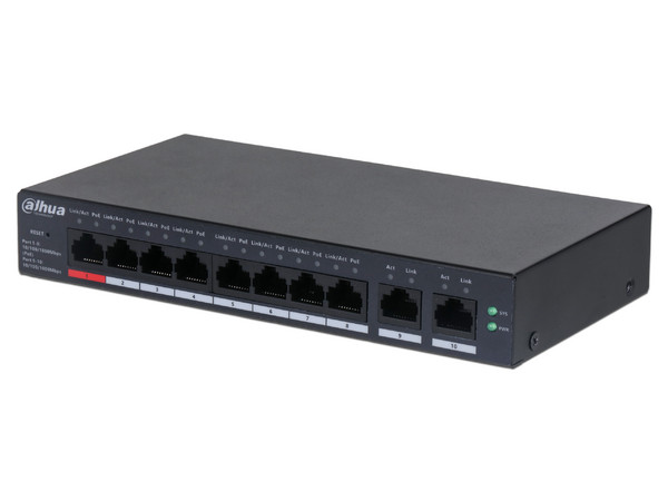 Switch PoE Dahua DH-CS4010-8GT-110 de 8 puertos Gigabit Ethernet PoE y 2 puertos Uplink 10/100/1000, 110W.