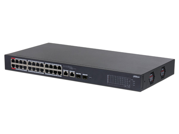 Switch PoE Dahua CS4226-24ET-240 de 24 puertos Ethernet 10/100 y 2 puertos SFP, 240W.