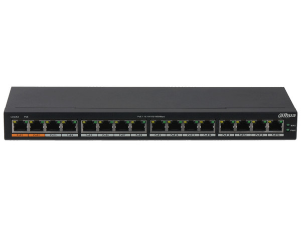 Switch Dahua DH-PFS3016-16GT-190 de 16 Puertos, Gigabit LAN 10/100/1000Mbps, PoE.