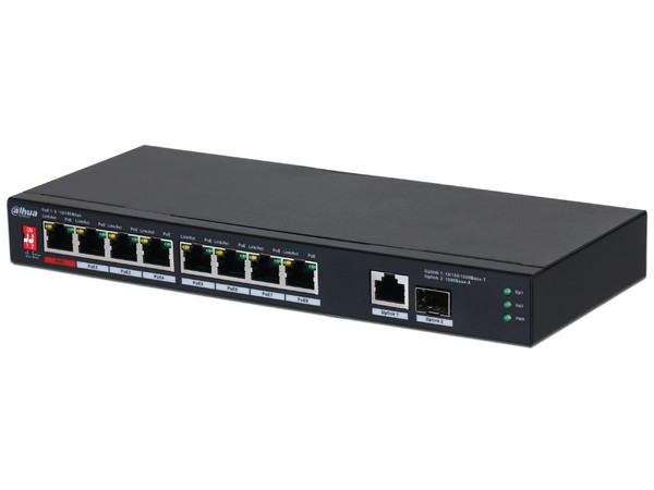 Switch PoE de 10 Puertos Dahua DH-PFS3110-8ET1GT1GF-96, 1 x SFP 1Gbps, 1 Puerto Uplink.