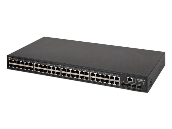 Switch Dahua DH-S5500-48GT4XF-E de 48 puertos 10/100/1000 Mbps, 4 puertos para fibra 10G.