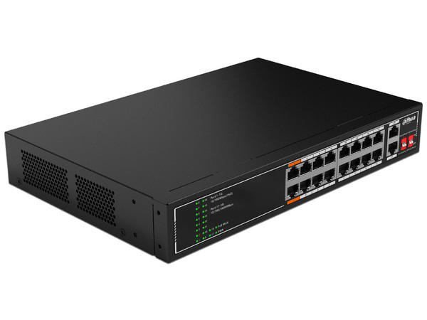 Switch PoE de 18 puertos, 135 watts totales, 16 puertos PoE 10/100, 2 puertos uplink 10/100/1000, switching de 7.2 Gbps