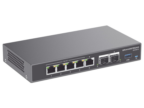 Dispositivo 4 en 1 Grandstream GCC6010, PBX IP, Firewall de última generación, Ruteador VPN y Switch, 5 puertos Gigabit 4 con PoE, WiFi-6, 2 SFP y 1 USB.