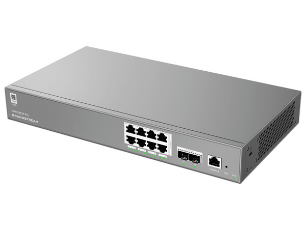 Switch Grandstream GWN7801P Pro, 8 puertos Gigabit PoE, 2 Puertos SFP+, 120W, Administrable L2+, 16000 Entradas. Color Negro.