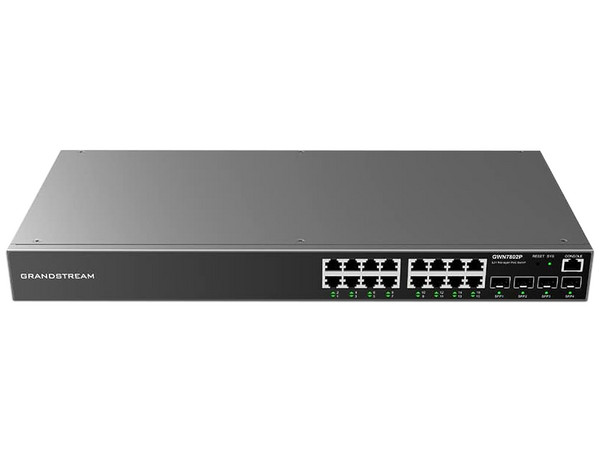 Switch Grandstream Networks GWN7802P, con 16 puertos Gigabit, 4 SFP, PoE+.