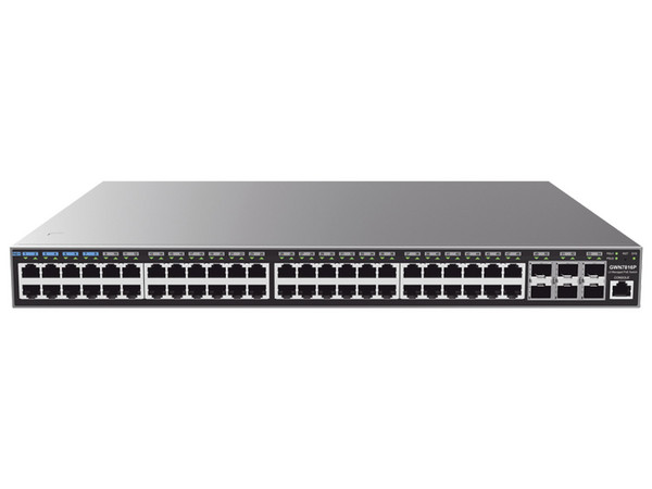 Switch Capa 3, PoE+ Administrable, 48 Puertos 10/100/1000 Mbps, 6 Puertos SFP+ 10G, Hasta 740W, Compatible con GWN Cloud.