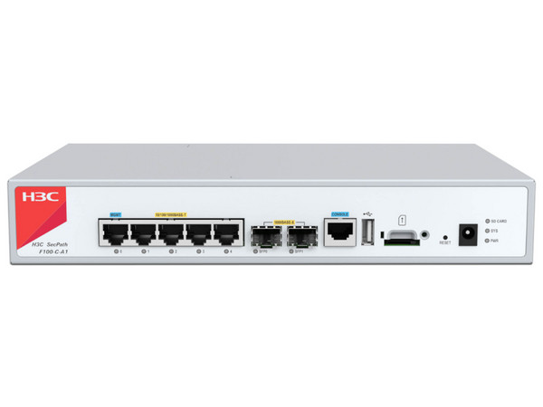 Cortafuegos Administrable H3C SecPath F100-C-A1, 1.2 Gbps, 5 GE + 2 SFP, Compatible con VPN SSL y IPSec.
