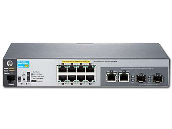 Switch conmutador HP 2530-8-PoE+ de capa 2 gestionado con 8 puertos 10/100 PoE+ y 2 puertos de doble función.