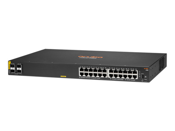 Switch Gigabit HPE Aruba 6100 de 24 puertos 10/100/1000 Mbps, 4 puertos SFP, PoE, 370W.