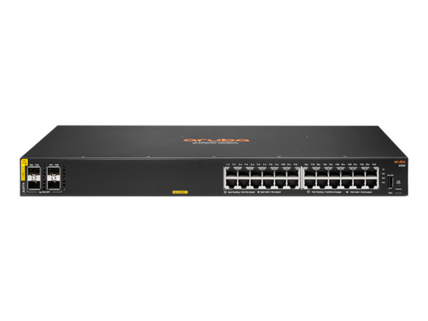 Switch Gigabit HPE Aruba 6100 de 24 puertos 10/100/1000 Mbps, 4 puertos SFP, PoE, 370W.