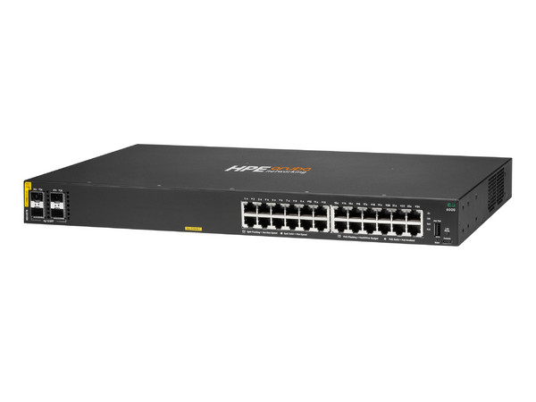 Switch HPE Aruba CX 6000 de 24 Puertos 10/100/1000Base-T, 4 Puertos SFP, 370W PoE, Administrable, Color Negro.