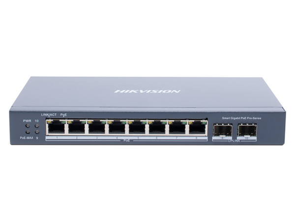 Switch Administrable Hikvision DS-3E1510P-SI de 8 Puertos RJ-45 10/100/1000 Mbps y 2 puertos SFP, PoE. Color Negro