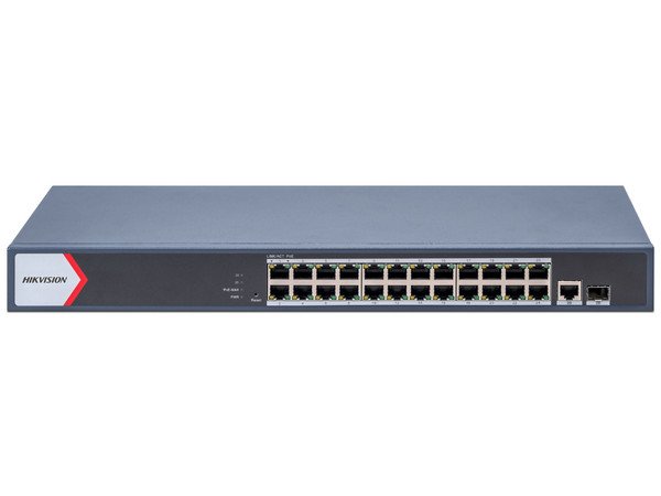 Switch Hikvision DS-3E1526P-EI/M de 24 Puertos RJ-45 10/100/1000 Mbps, 1 Pierto SFP, Color Gris.