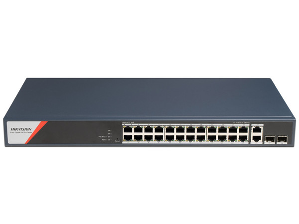 Switch Hikvision DS-3E1528HP-SI-24P2T2F, 24 Puertos PoE 10/100/1000Mbps, 2 Puertos UpLink 10/100/1000Mbps, 2 Puerto SFP, Administrable, Hasta 300m.