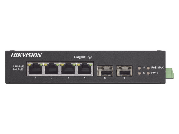 Switch Hikvision DS-3T0506HP-E/HS, 3 Puertos RJ-45 PoE 10/100/100 Mbps, 1 Puerto Hi PoE, Color Negro.