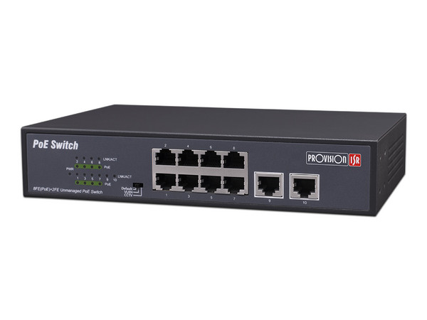Switch PoE Provision-ISR de 8 puertos 10/100Mbps PoE y 2 puertos 10/100Mbps UPLINK.