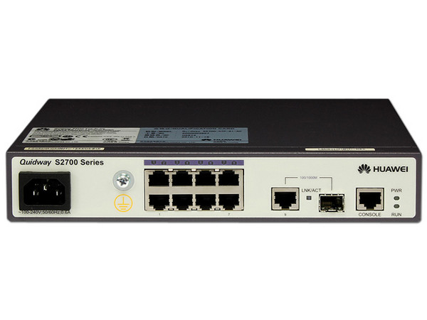 Switch Administrable HUAWEI S2700-9TP-PWR-EI de 8 puertos 10/100 Mbps, 1 puerto dual-purpose 10/100/1000 Mbps, PoE+.