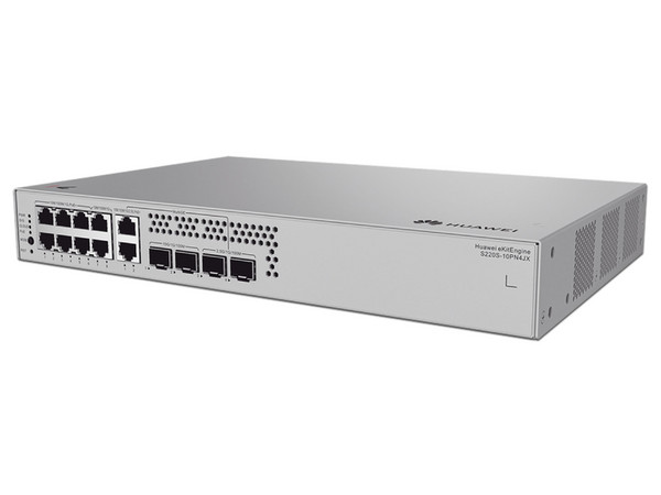 Switch Huawei S220S-10PN4JX de 8 puertos PoE+ 10/100/1000, 4 puertos SFP/SFP+, 2 puertos PoE+, Administración Capa 2, 128W.