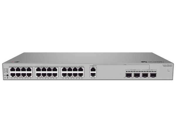 Switch De Acceso Gigabit Administrable Capa 2, Huawei, 24 Puertos 10/100/1000 Mbps (22 PoE), 2 Puertos 100/1000/2.5Gbps PoE, Combo 2 Puertos SFP 2.5GE, 2 Puertos SFP+ 10GE Uplink, ERPS, PoE Perpetuo, 400W