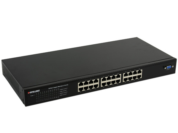 Switch INTELLINET Gigabit Web-Smart de 24 Puertos 10/100/1000 Mbps, para montaje en rack de 19