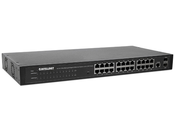 Switch de 24 Puertos Gigabit Ethernet Administrable por Web con 2 puertos SFP.