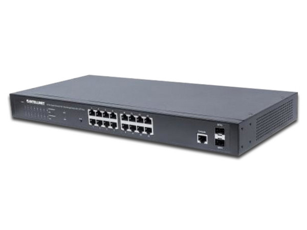 Switch administrable Intellinet de 16 puertos Gigabit Ethernet PoE+ y 2 puertos SFP.