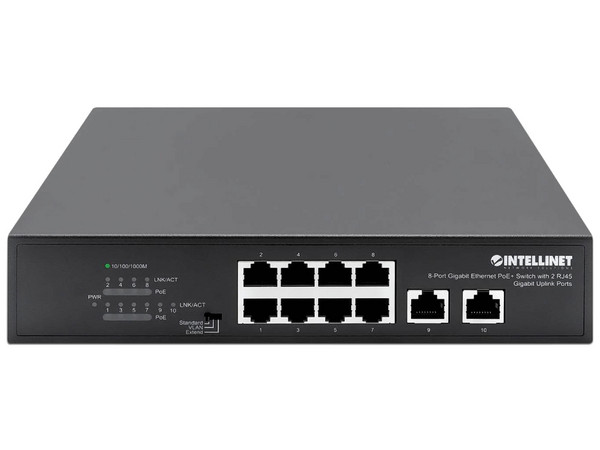 Switch Gigabit Intellinet 561402, 8 Puertos PoE+, 2 Puertos de Enlace Ascendente RJ45.