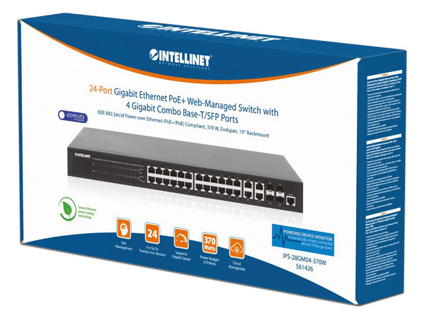 Switch Intellinet 561426, 24 Puertos RJ-45 10/100/1000 Mbps, 4 Puertos SFP, Color Negro.