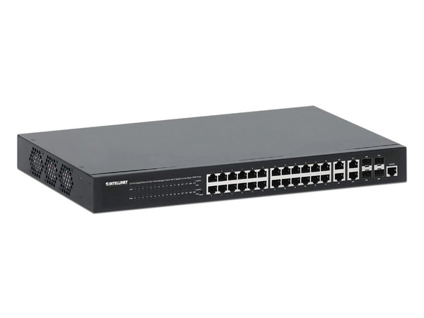 Switch Intellinet 561426, 24 Puertos RJ-45 10/100/1000 Mbps, 4 Puertos SFP, Color Negro.
