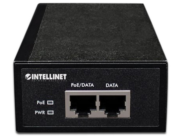 Adaptador PoE+ Intellinet inyector de Energía, Gigabit de alta potencia, RJ45. Color negro.